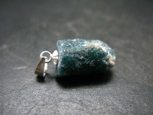 Unpolished Terminated Neon Blue Apatite Silver Pendant From Brazil - 0.9" - 2.47 Grams