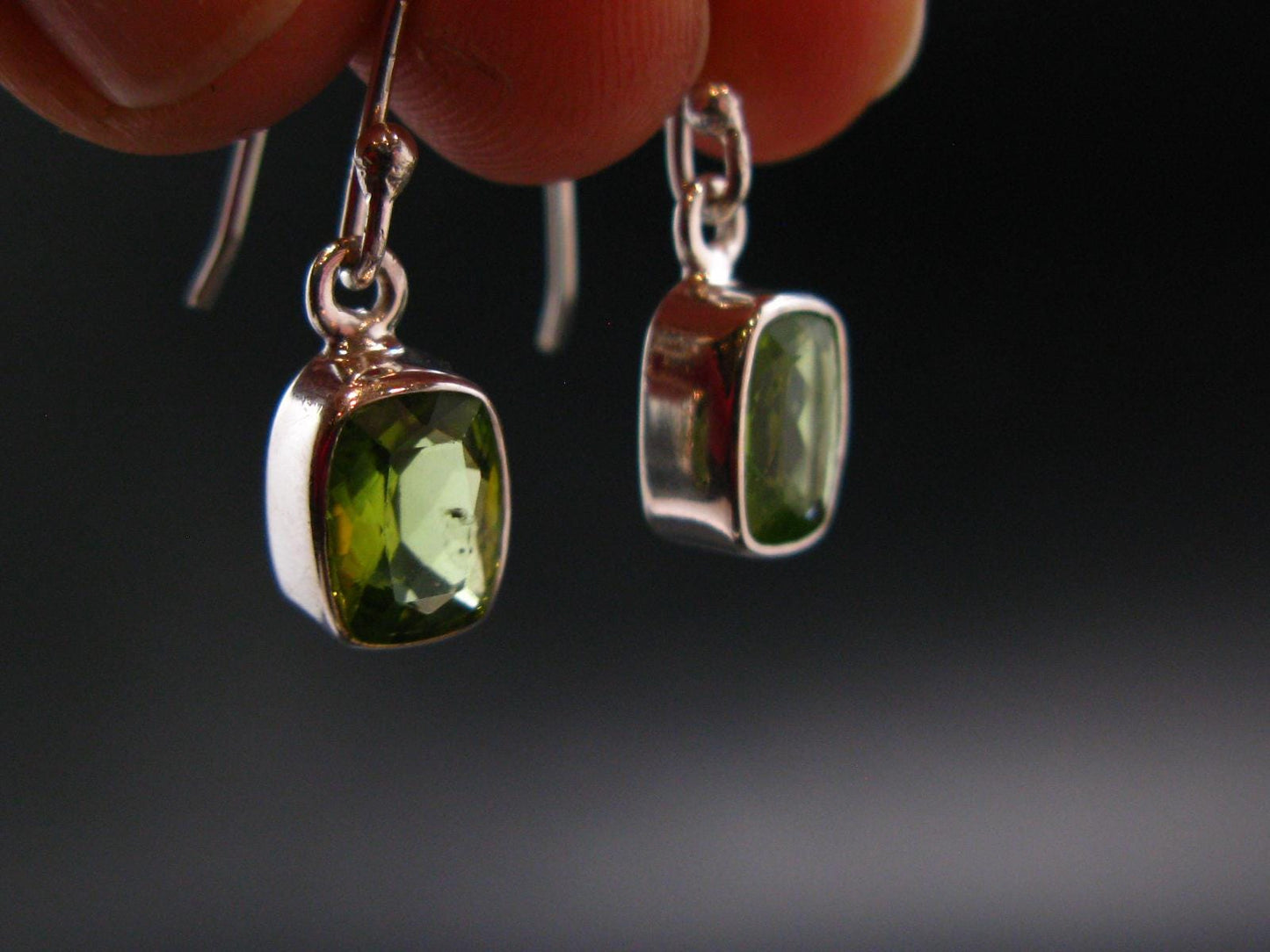 Peridot Olivine Crystal Sterling Silver Earrings From Pakistan - 0.9" - 2.55 Grams