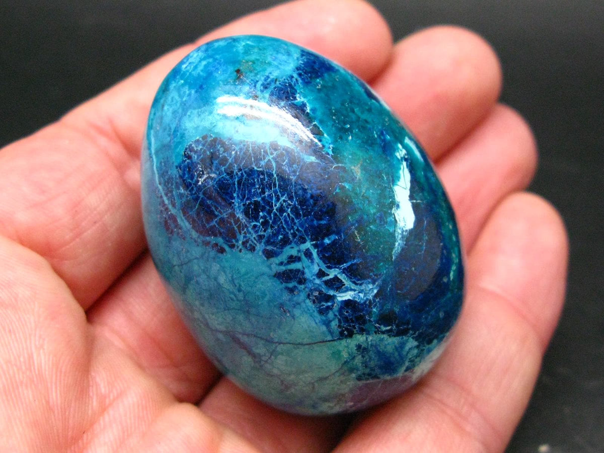 Very Rare Shattuckite Chrysocola & Dioptase Egg From Congo - 111.84 Grams