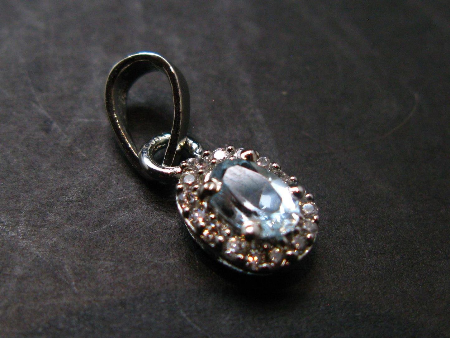 Elegant Genuine Solitaire Sky Blue Topaz Sterling Silver Pendant with CZ From Brazil - 0.7" - 1.07 Grams