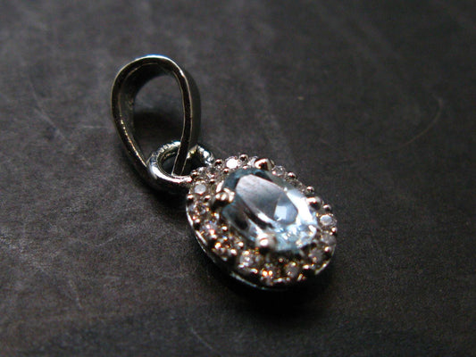 Elegant Genuine Solitaire Sky Blue Topaz Sterling Silver Pendant with CZ From Brazil - 0.7" - 1.07 Grams