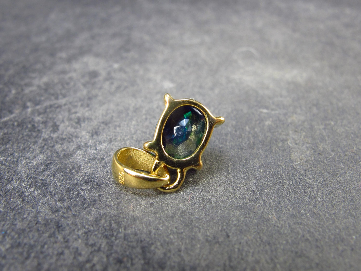 Rare Black Opal Gold Plated Silver Pendant from Australia 0.6" - 0.93 Grams