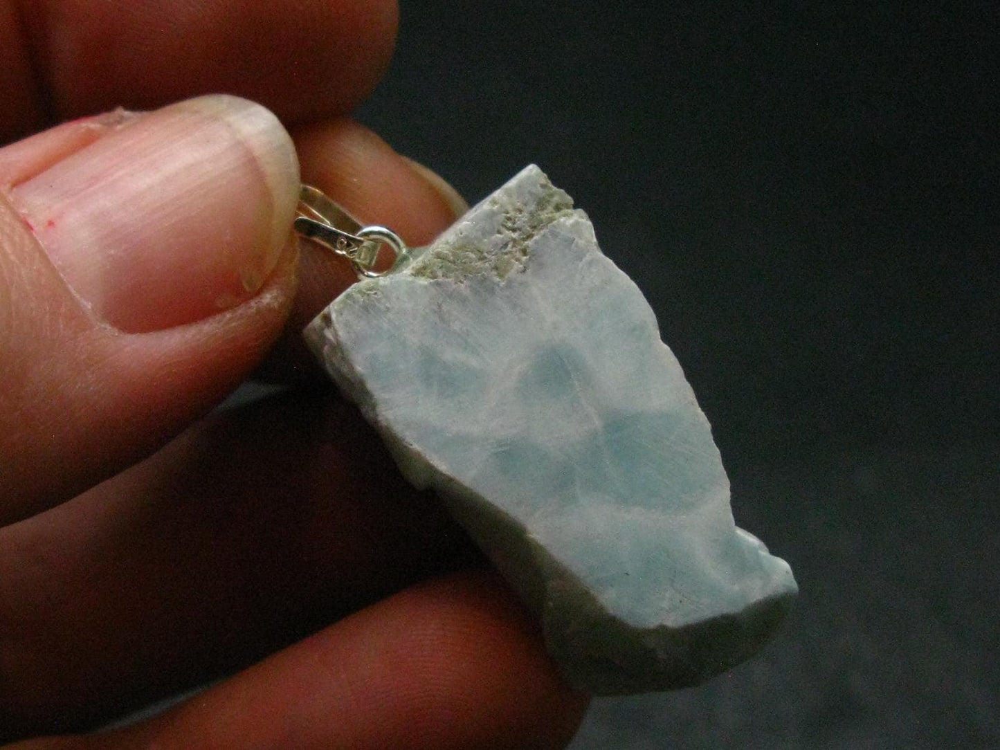 Rare Blue Larimar Pectolite Silver Pendant From Dominican Republic - 1.3" - 6.09 Grams