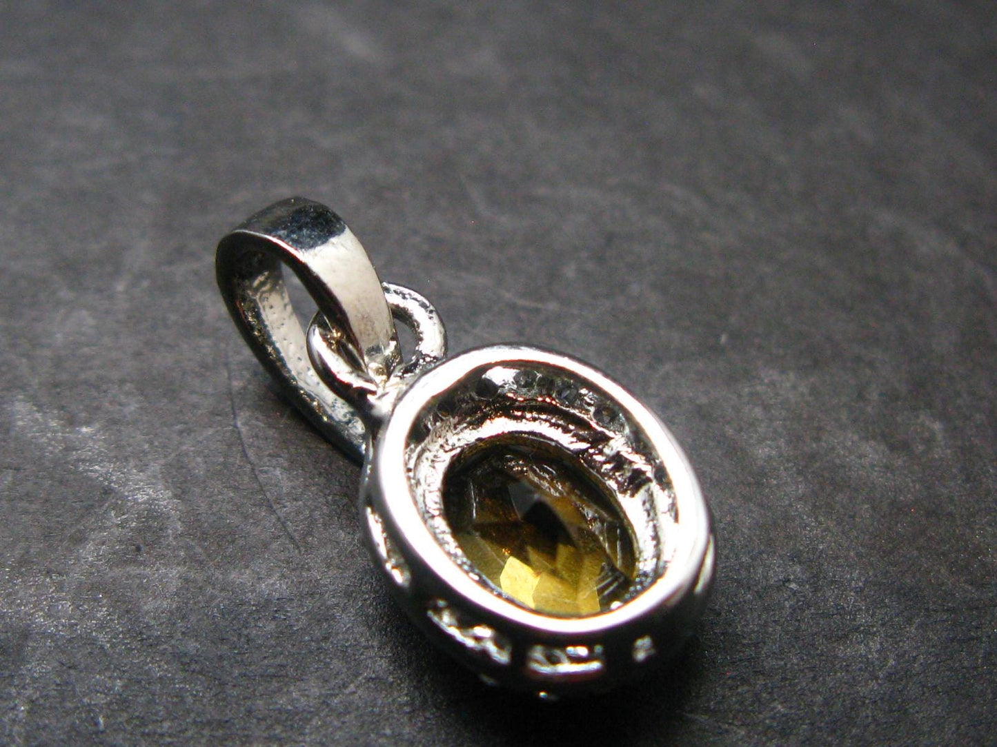 Yellow Citrine Gem Facetted Sterling Silver Pendant From Brazil With CZ - 0.7" - 1.40 Grams