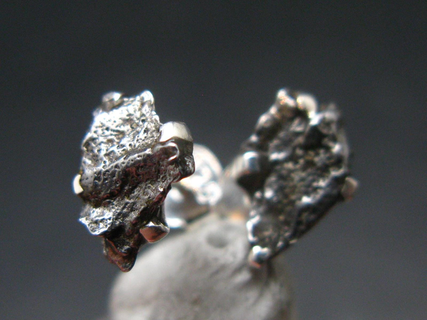 Raw Campo Del Cielo Meteorite Stud Earrings In Silver From Argentina