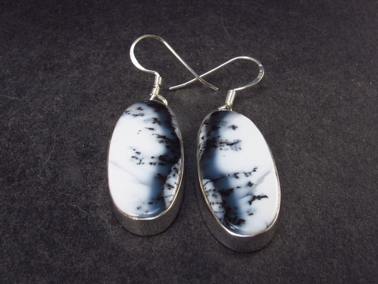 Merlinite Moss Agate Earrings In Sterling Silver 925 From Brazil - 8.7 Grams