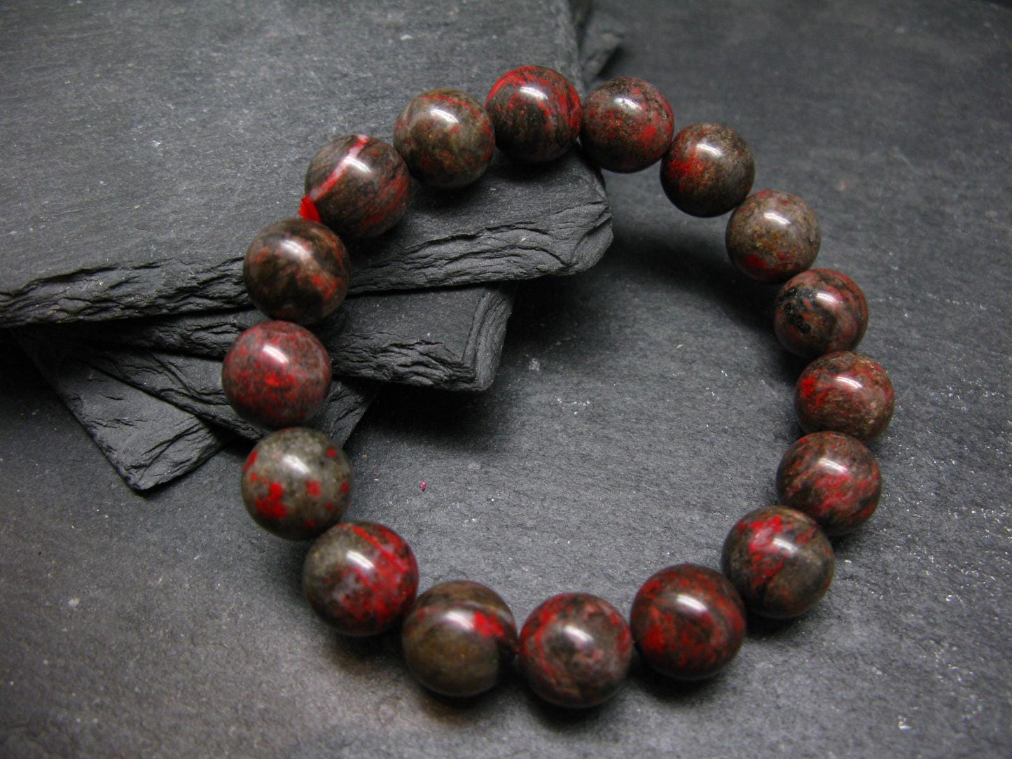 Cinnabar Genuine Bracelet ~ 7 Inches ~ 12mm Round Beads