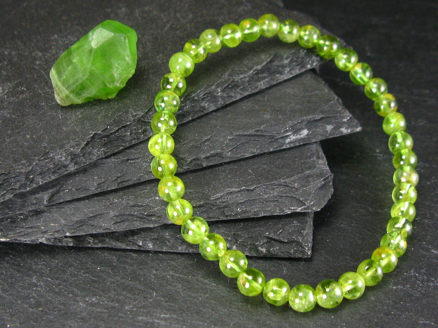 Peridot Genuine Bracelet ~ 7 Inches ~ 5.5mm Round Beads
