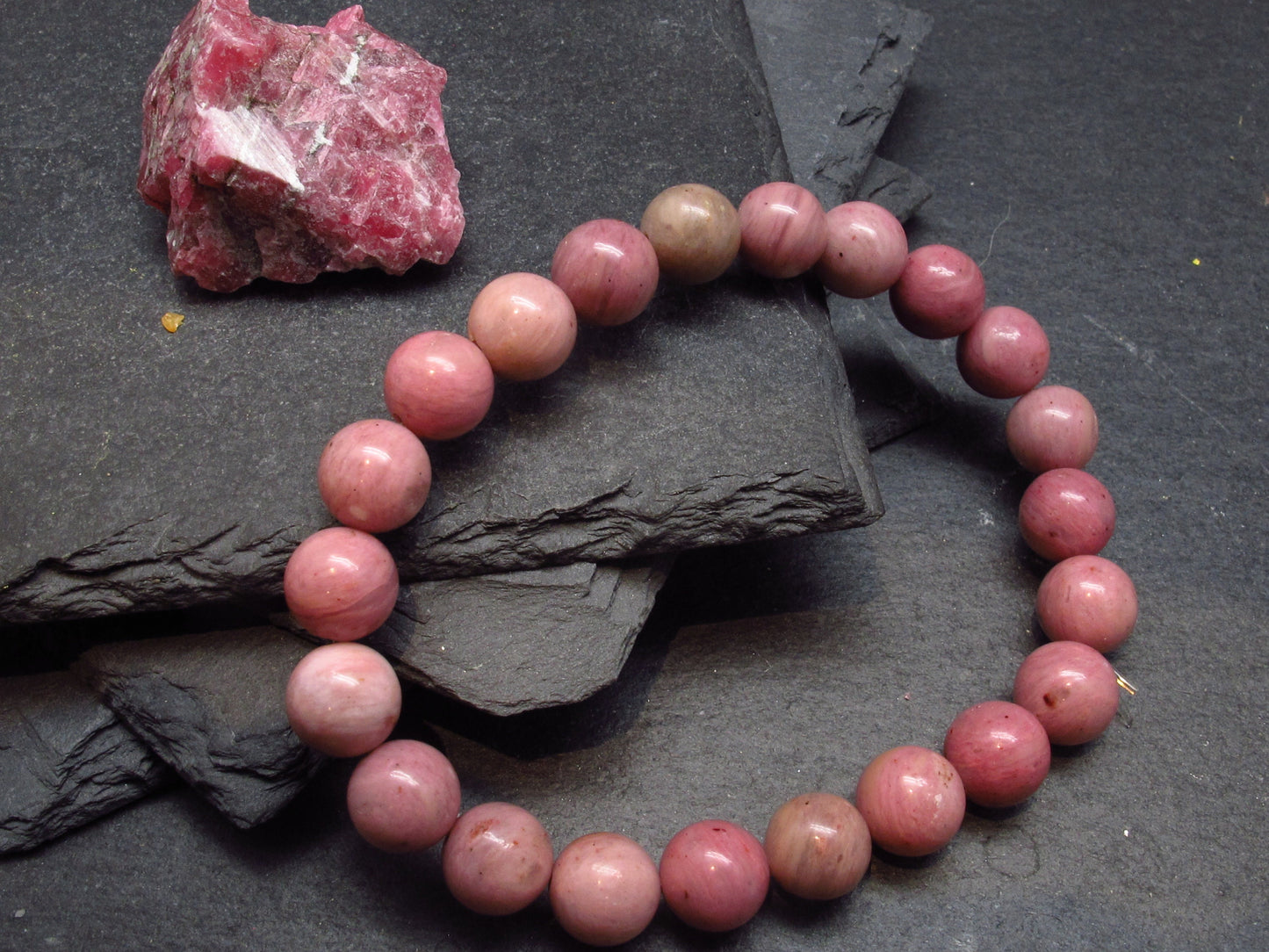 Rhodonite Genuine Bracelet ~ 7 Inches ~ 8mm Round Beads