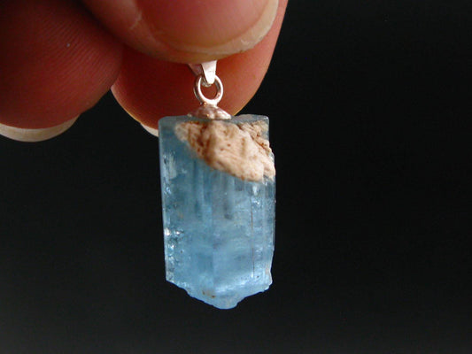 Aquamarine Crystal Silver Pendant From Vietnam - 0.9" - 2.78 Grams