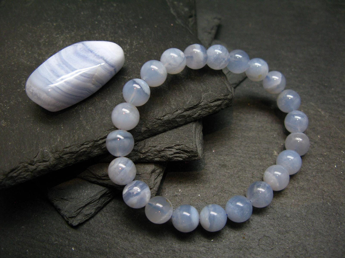 Blue Lace Agate Genuine Bracelet ~ 7 Inches ~ 8mm Round Beads
