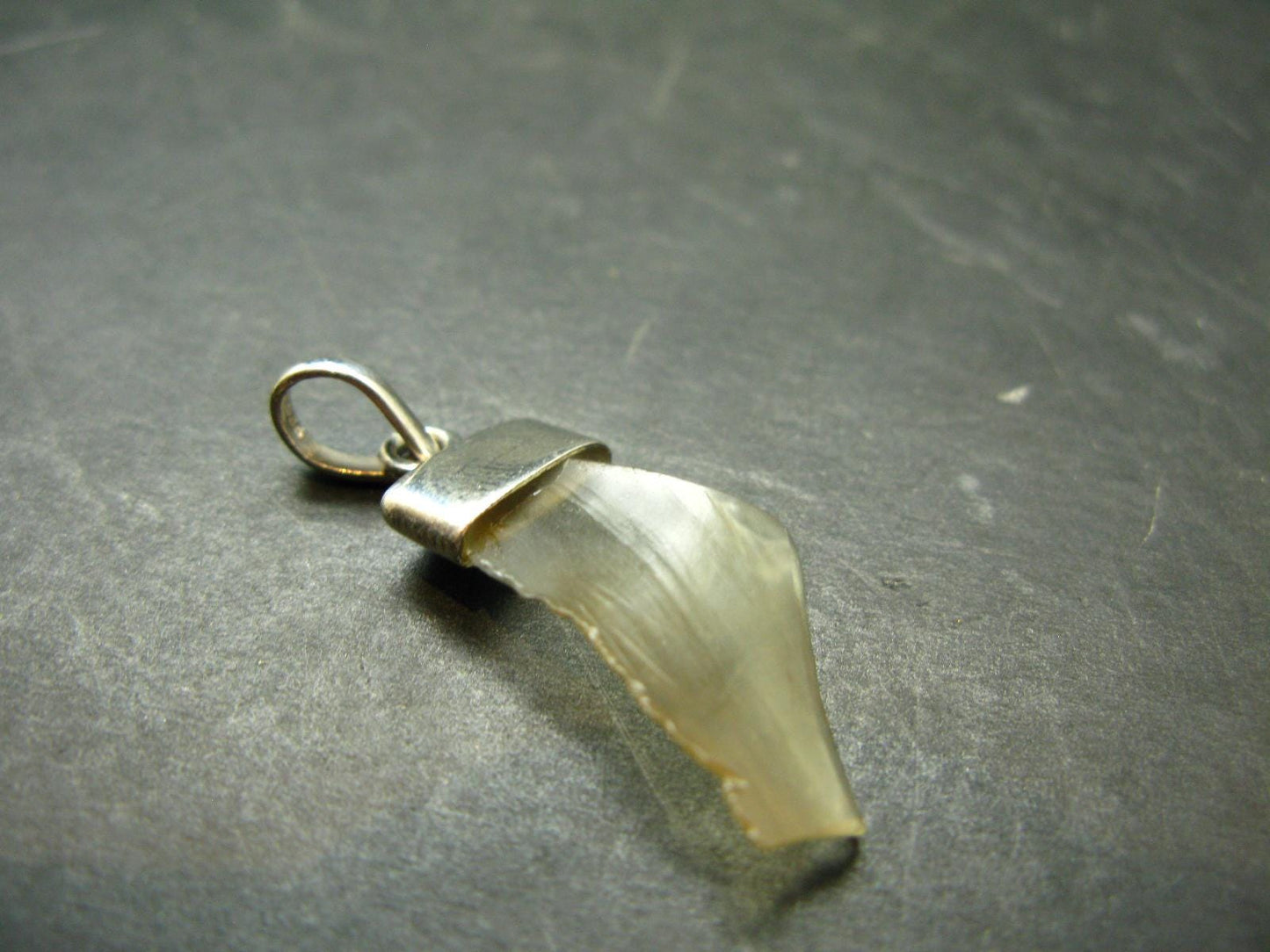 Gem Libyan Desert Glass Tektite Free Form Pendant Sterling Silver from Libya - 1.3" - 2.05 Grams