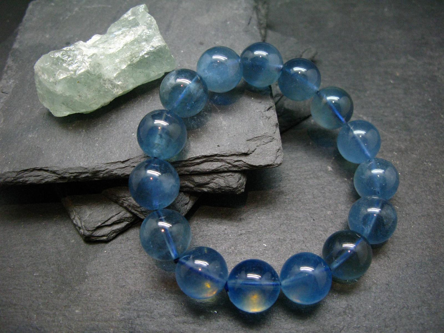 AAA Grade Gem Santa Maria Aquamarine Genuine Bracelet ~ 7.5 Inches ~ 14mm Round Beads
