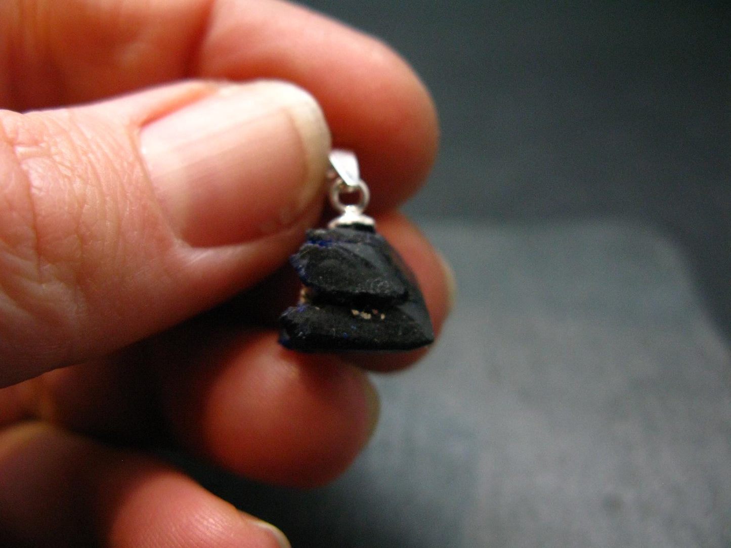 Saturated Blue Azurite Rough Crystal Sterling Silver Pendant from Mexico - 0.6" - 1.53 Grams
