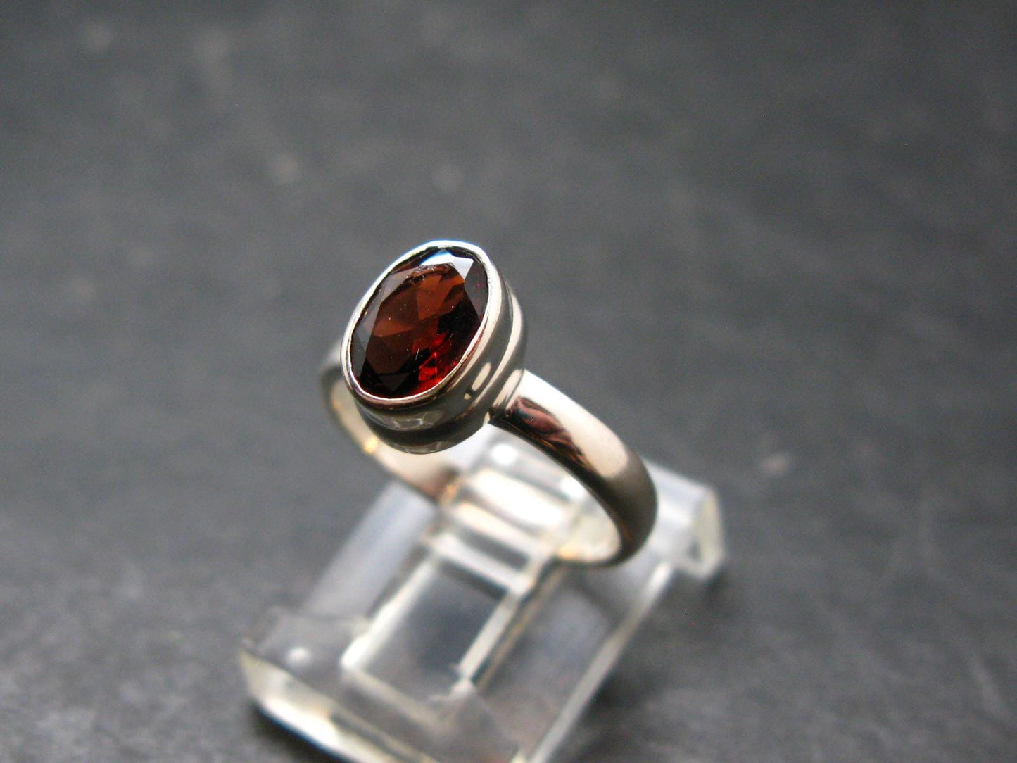 Natural Round Faceted Red Garnet Sterling Silver Ring - Size 5 - 2.55 Grams