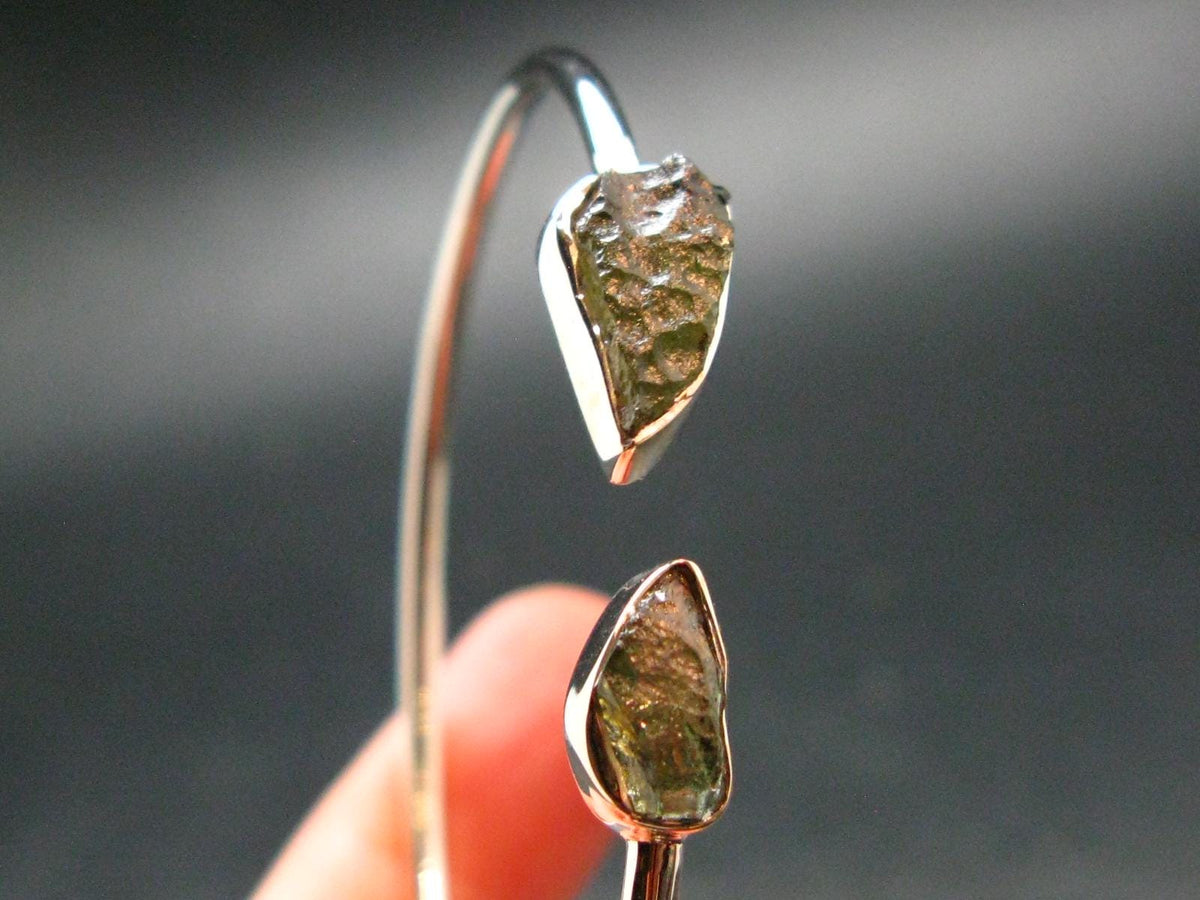 Moldavite Sterling Silver Twister Bracelet - 4.35 Grams - Size Adjustable