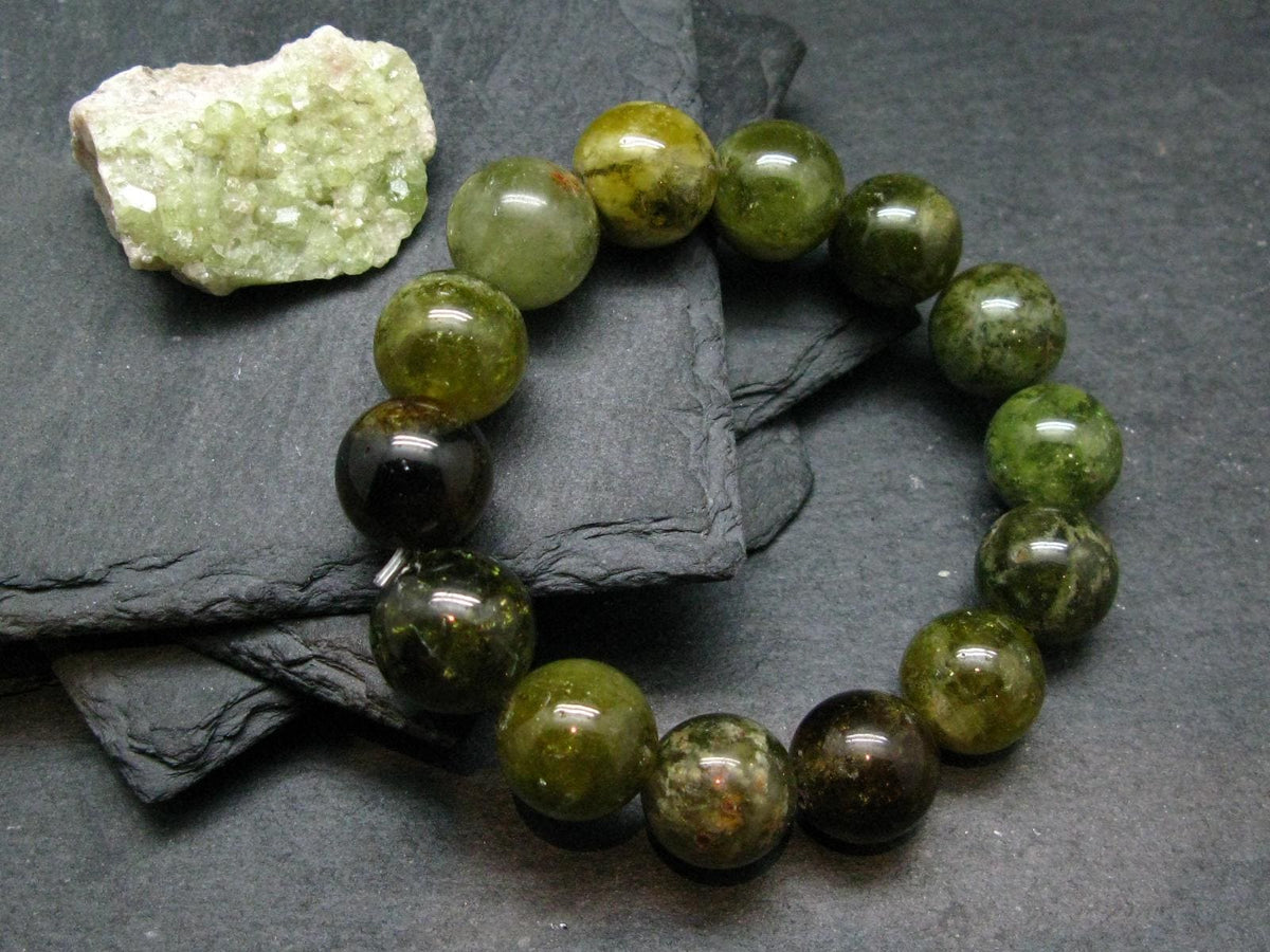 AAA Grade Grossular Green Garnet Genuine Bracelet ~ 7 Inches ~ 14mm Round Beads
