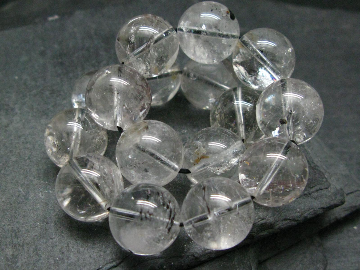 Herkimer Diamond Genuine Bracelet ~ 7.5 Inches ~ 14 mm Round Beads