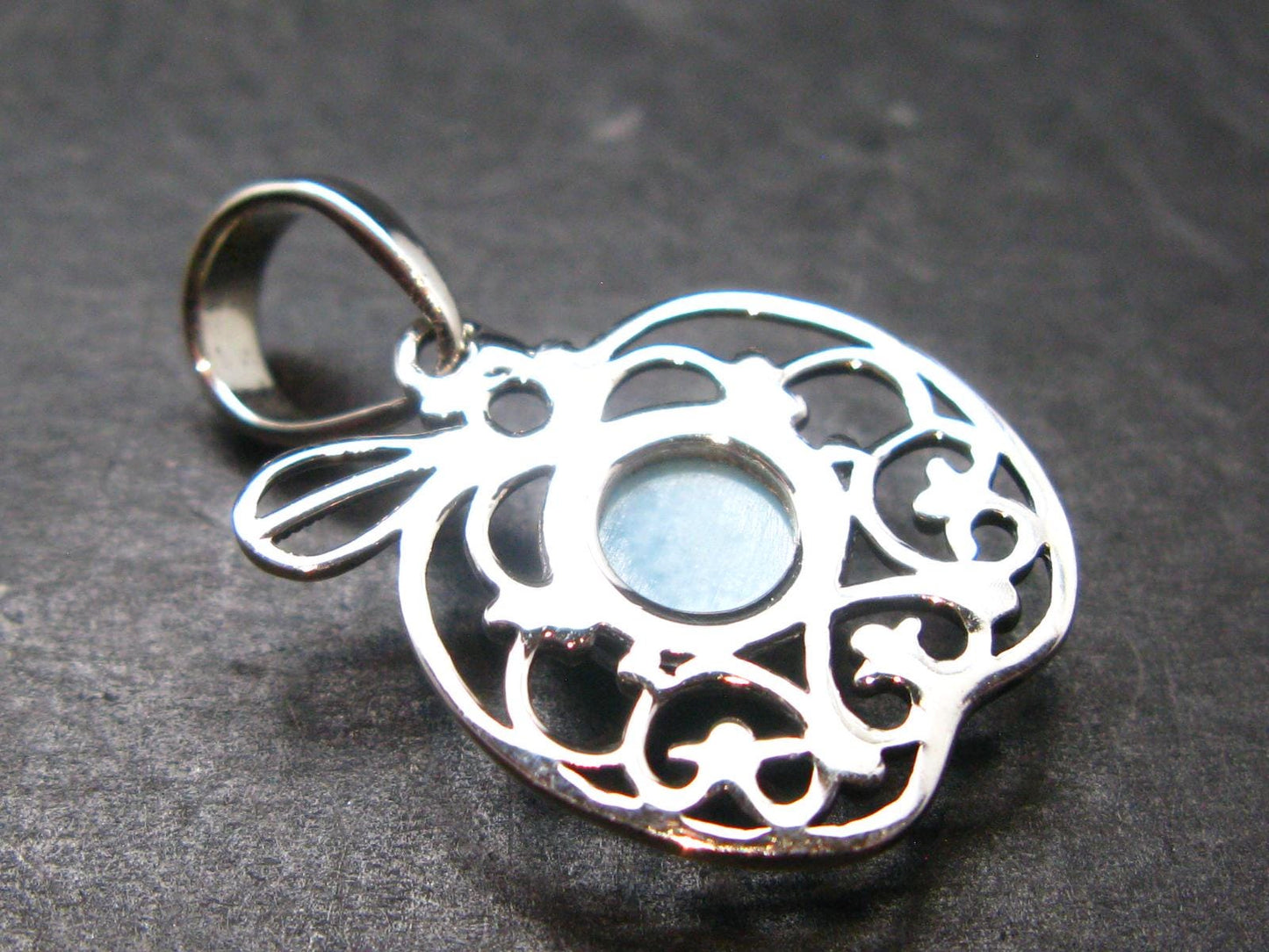 Summer’s Sea!! Rare Polished Cabochon Blue Larimar Pectolite Silver Pendant From Dominican Republic - 1.4" - 2.54 Grams