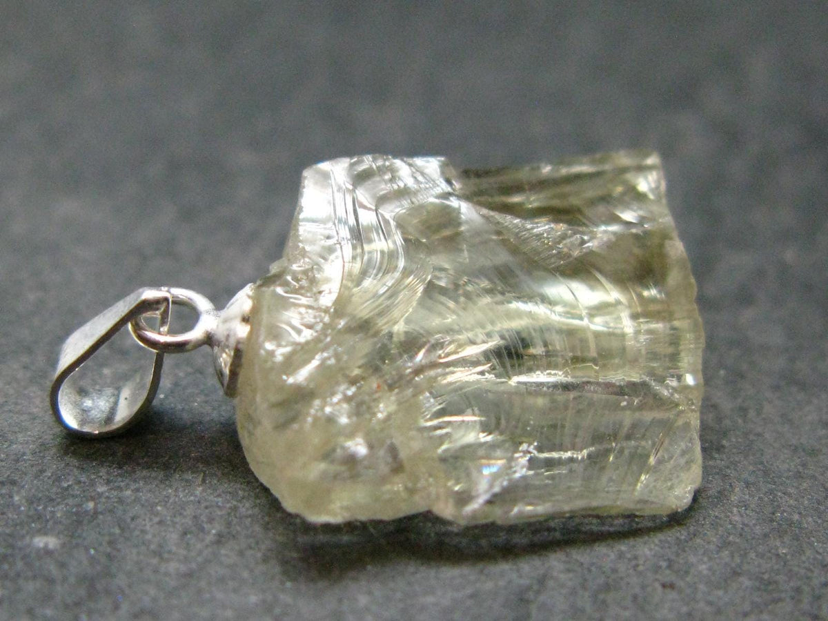 Hiddenite Green Gem Spodumene Silver Pendant Crystal From Brazil - 0.8" - 2.38 Grams