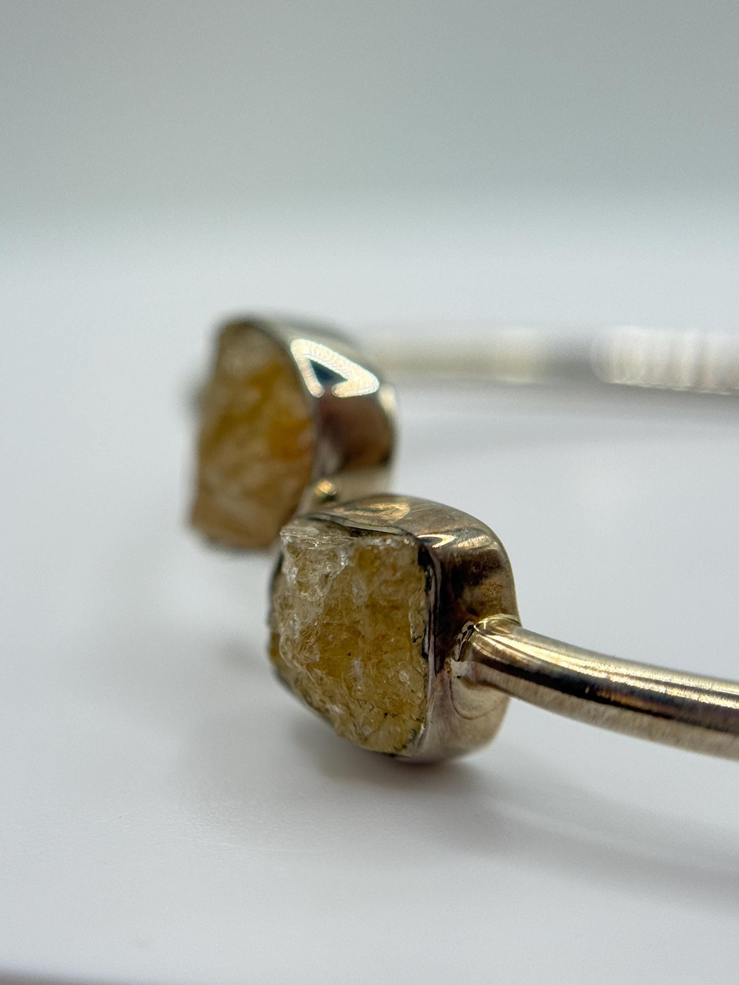 Raw Herderite Open Bangle – Natural Crystal Sterling Silver Cuff Bracelet - Weight 4.70 g