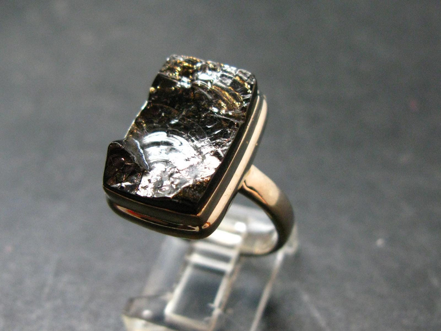 Unpolished Elite Shungite Silver Ring from Russia - Size 8 - 5.85 Grams