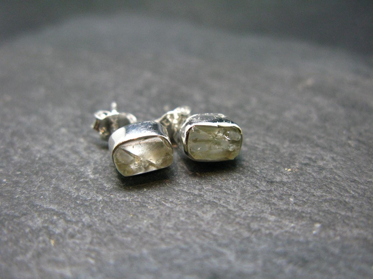 Green Herderite Silver Stud Earrings From Brazil - 1.32 Grams