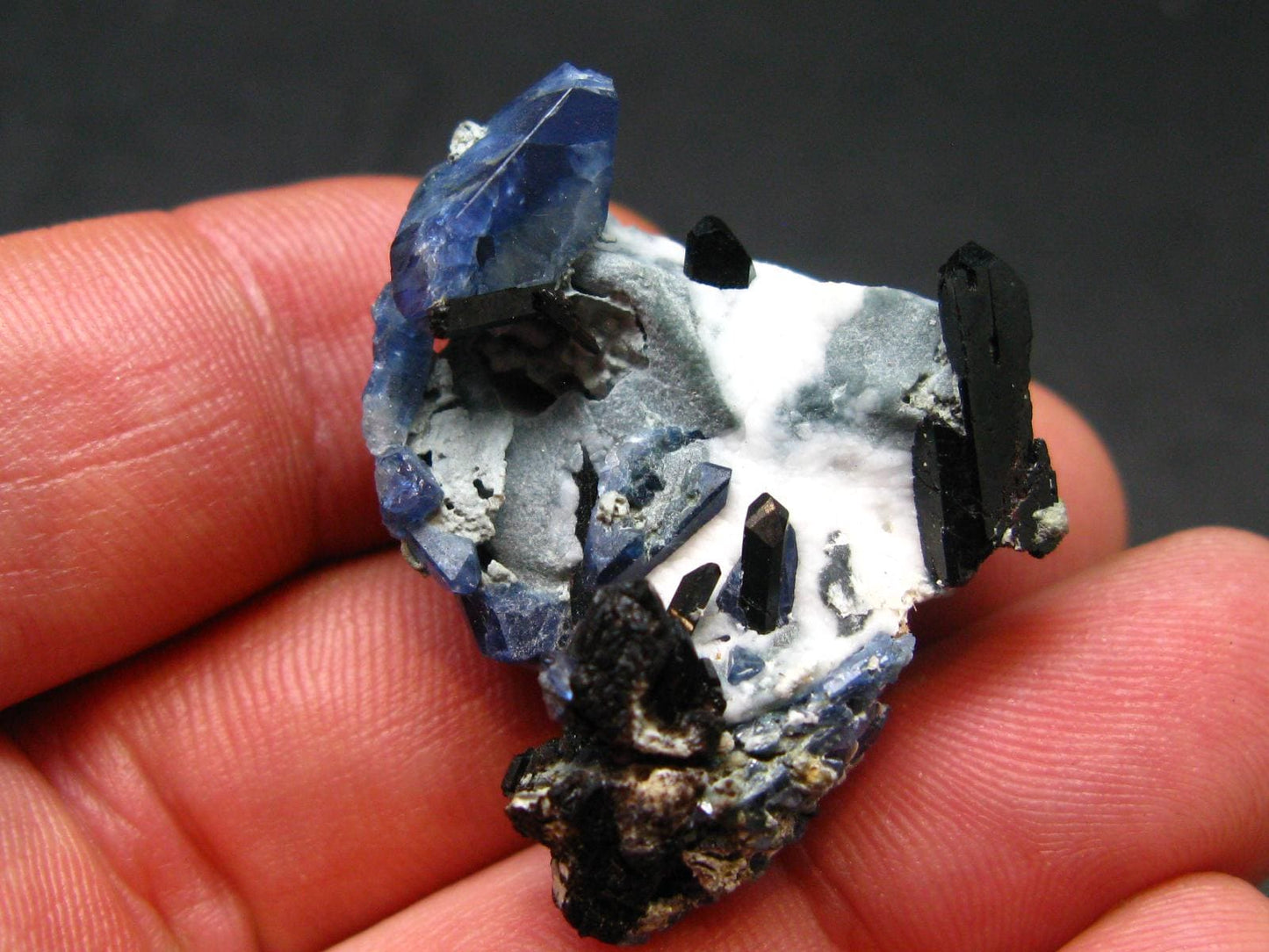 Beautiful Benitoite and Neptunite on Natrolite Cluster From California - 1.4"