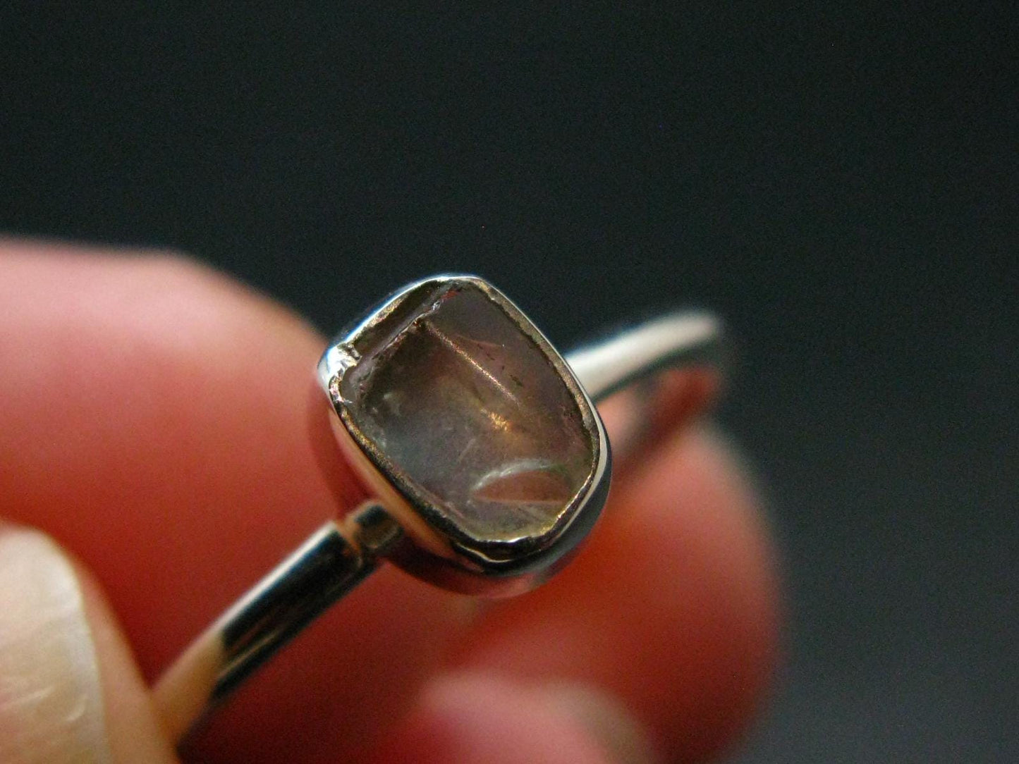 Green Herderite Silver Ring From Brazil - 1.84 Grams - Size 7