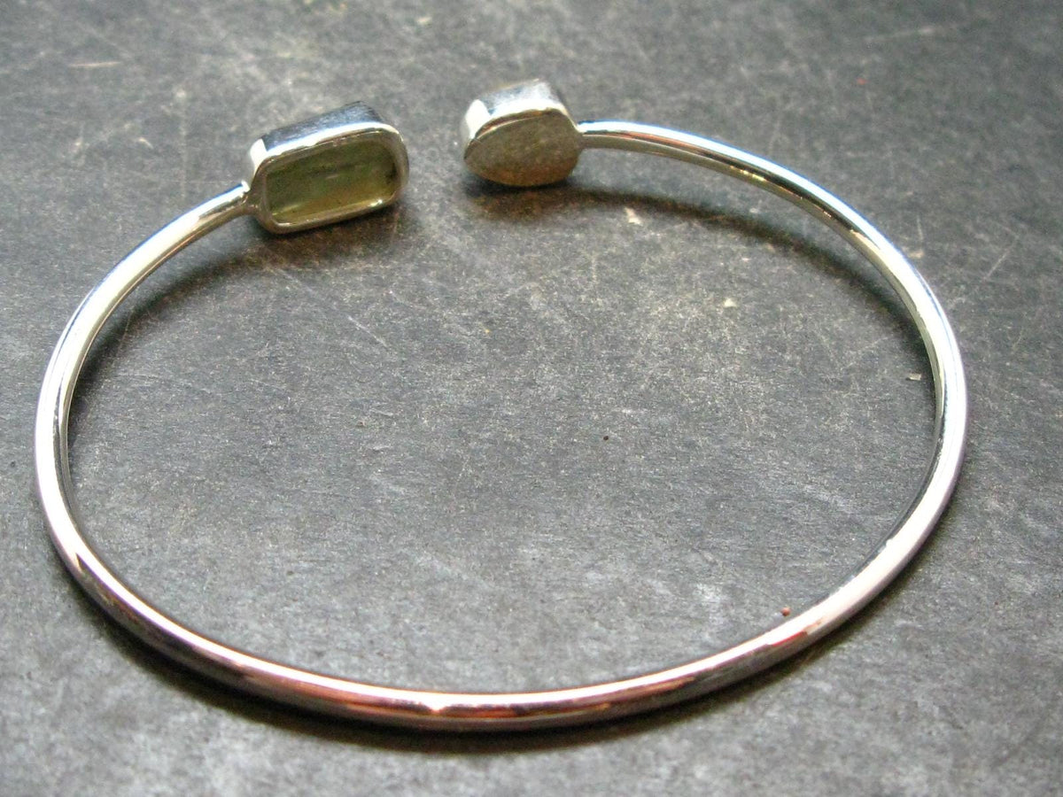 Moldavite & Libyan Tektite Silver Twister Bracelet- Size Adjustable - 4.59 Grams