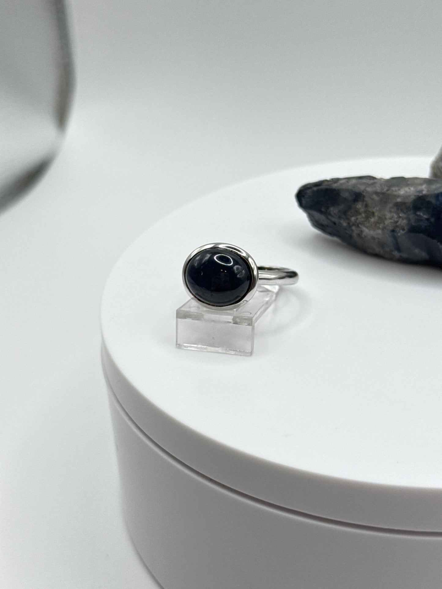 Black Star Sapphire Ring | Sterling Silver Gemstone Cabochon, Size 6