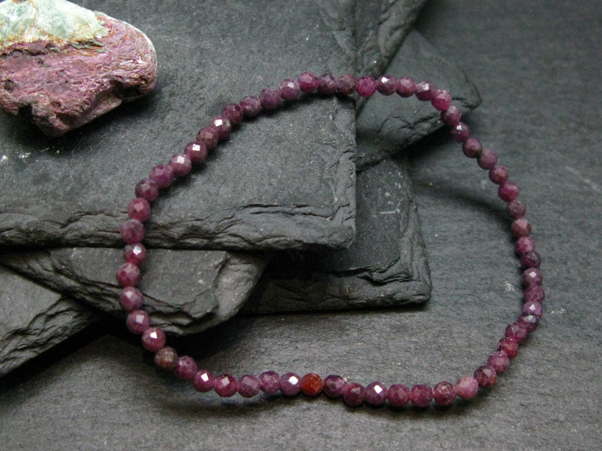 Ruby Genuine Bracelet ~ 7 Inches ~ 3mm Facetted Beads