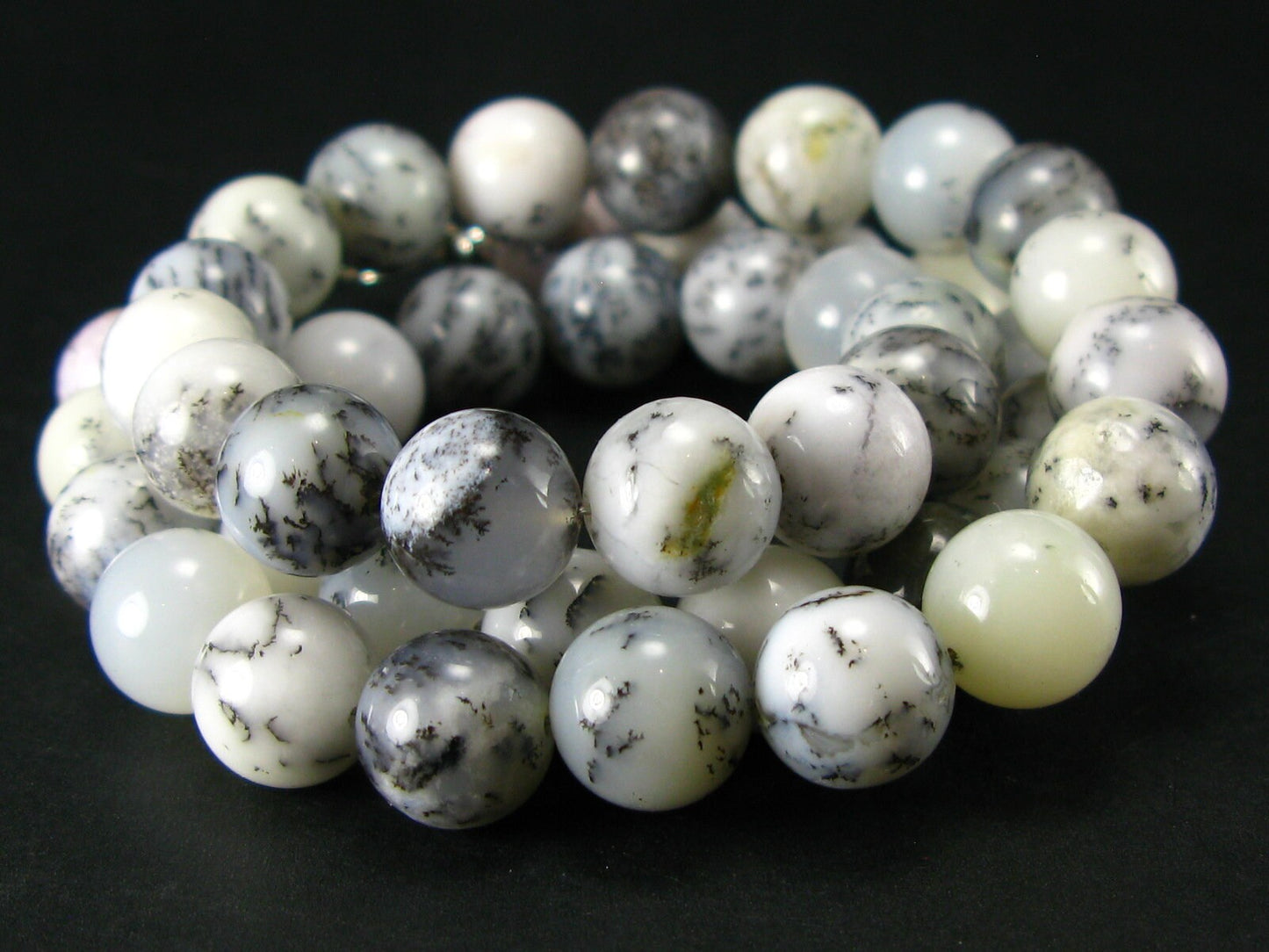 Merlinite Moss Agate Necklace Beads From Brazil - 19" - 10mm Round Beads