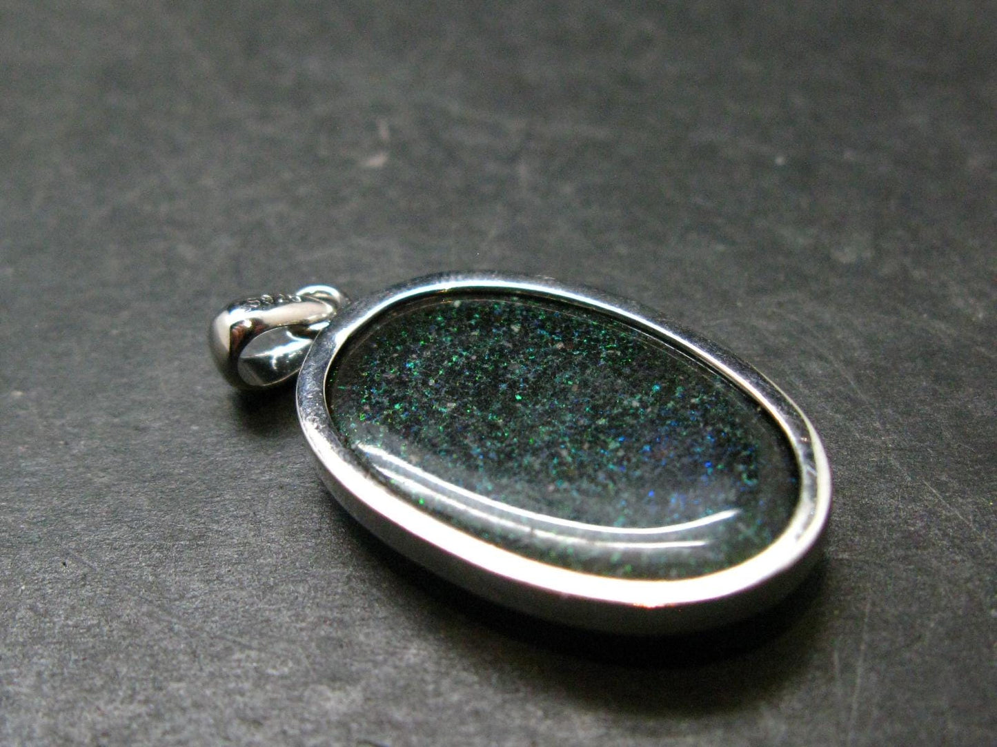 Rare Black Opal Sterling Silver Pendant from Australia - 1.5" - 4.58 Grams