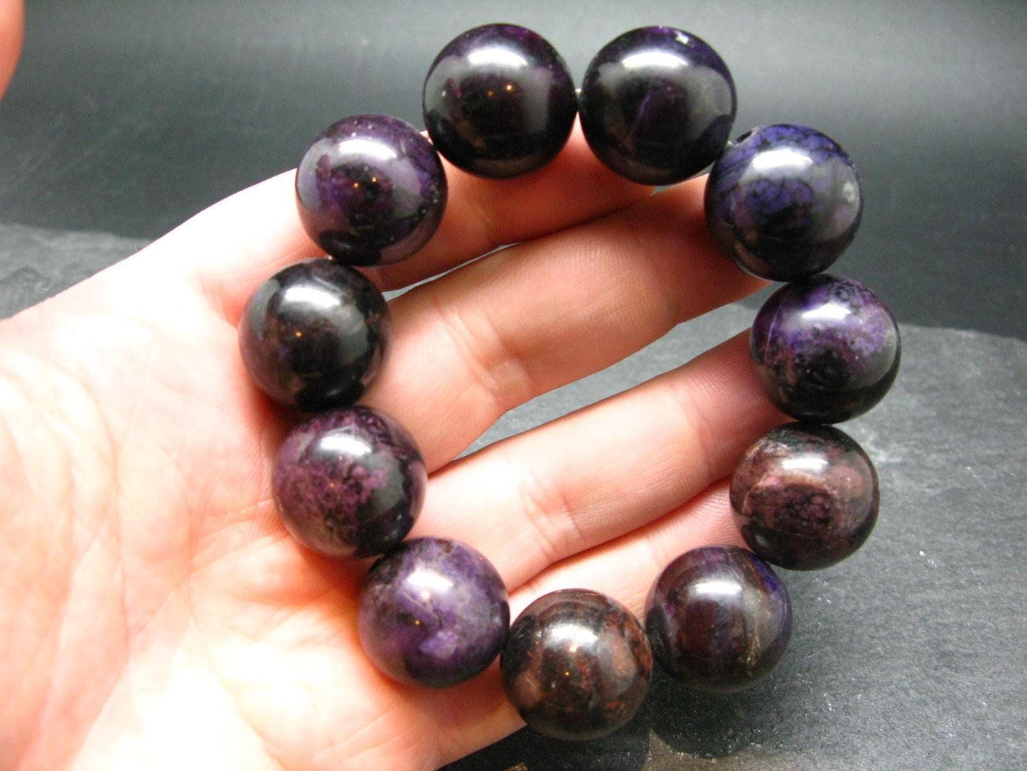Sugilite Genuine Bracelet ~ 7.5 Inches ~ 20mm Round Beads