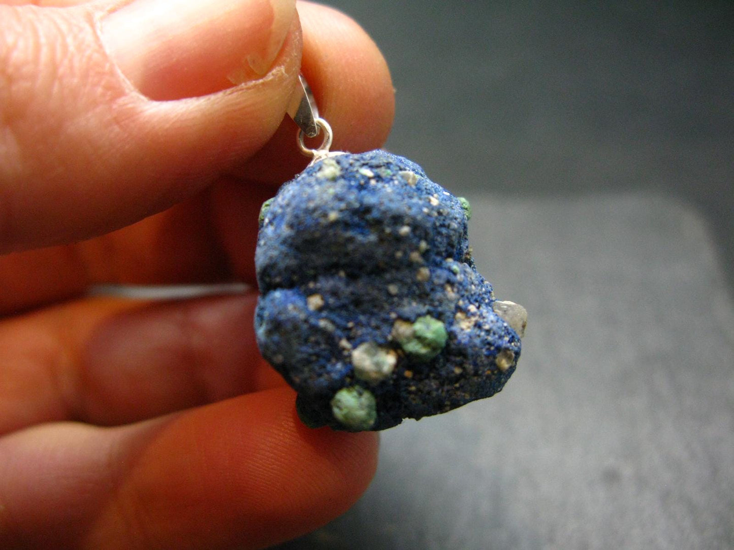 Azurite Nodule Crystal Sterling Silver Pendant from Russia - 1.1" - 8.67 Grams