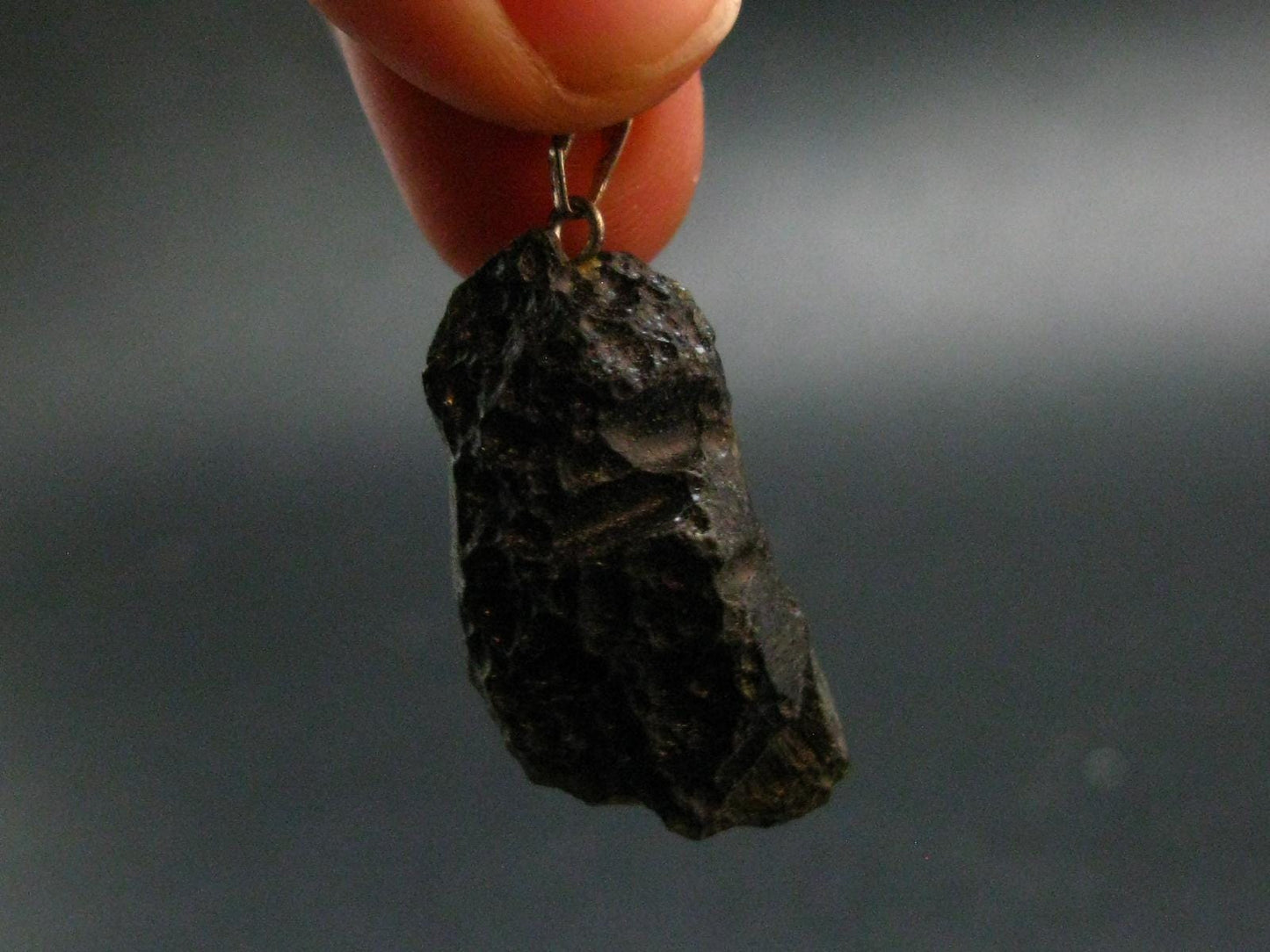 Tibetan Black Tektite Silver Pendant From Tibet - 1.4" - 5.46 Grams