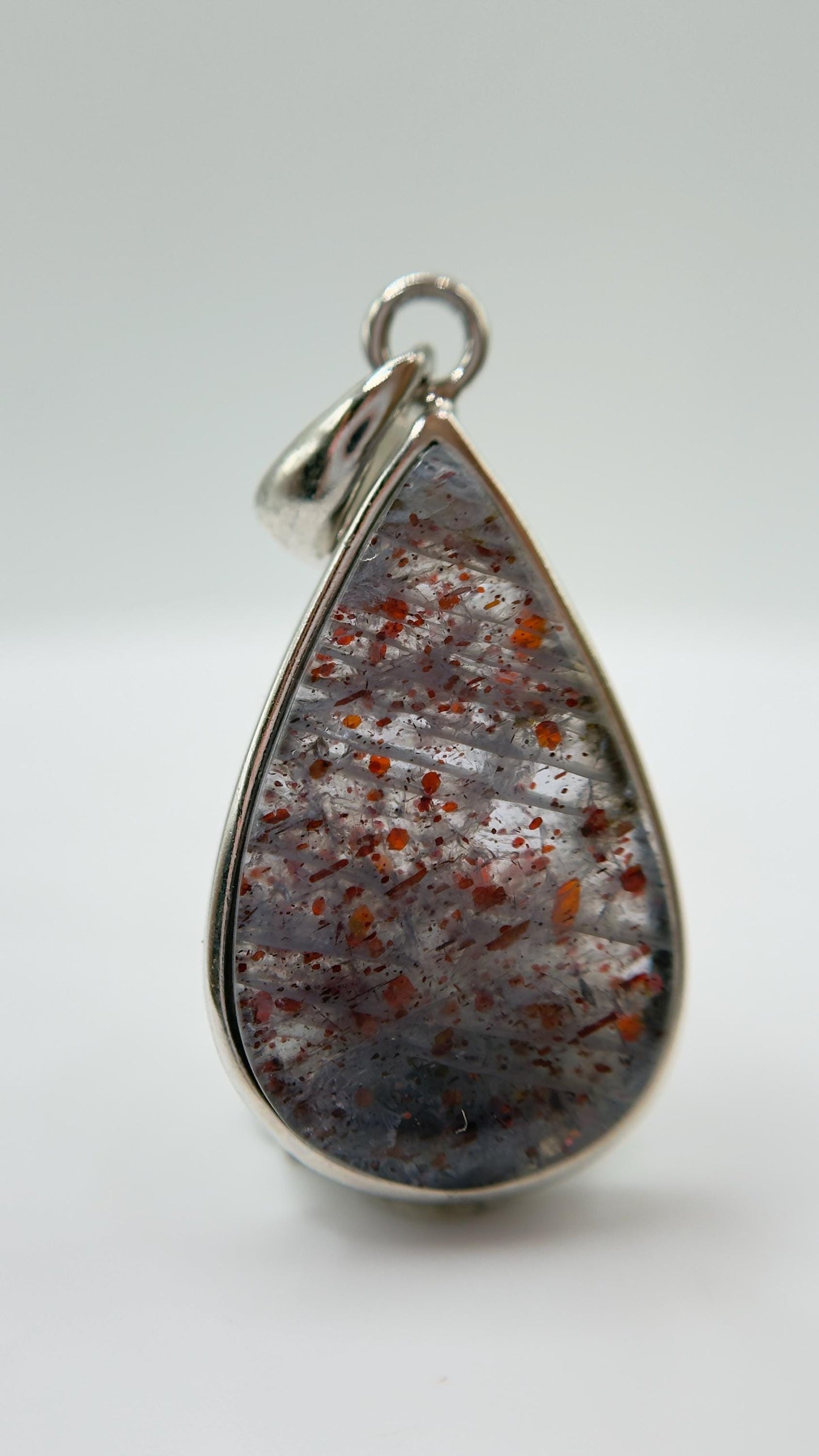 Lattice Sunstone Pendant Rare Gemstone Silver Necklace Natural Sparkling Stone Unique Jewelry Gift