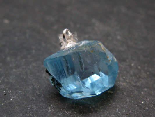 Natural Blue Topaz Crystal Silver Pendant From Russia - 0.7" - 17.70 Carats