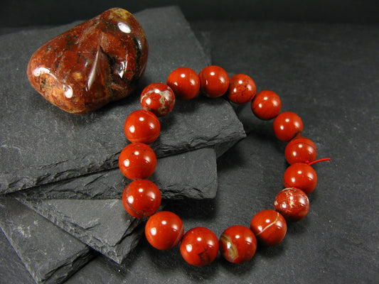 Red Jasper Genuine Bracelet ~ 7 Inches ~ 12mm Round Beads