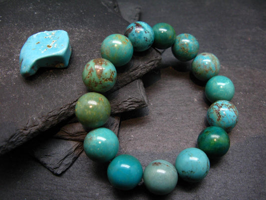 Turquoise Genuine Untreated Bracelet ~ 7 Inches ~ 14mm Round Beads