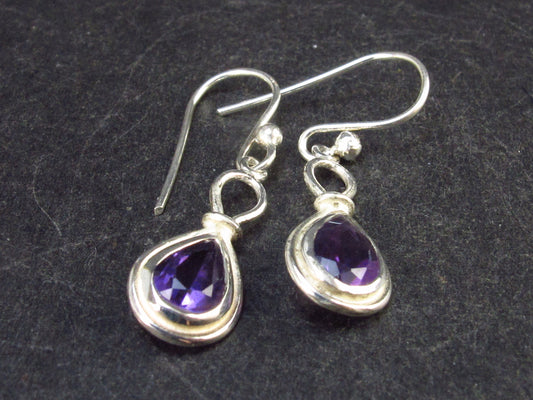 Orchid St. Valentine Gem!! Drop Shaped Faceted Natural Amethyst 925 Sterling Silver Drop Earrings - 1.2" - 1.8 Grams