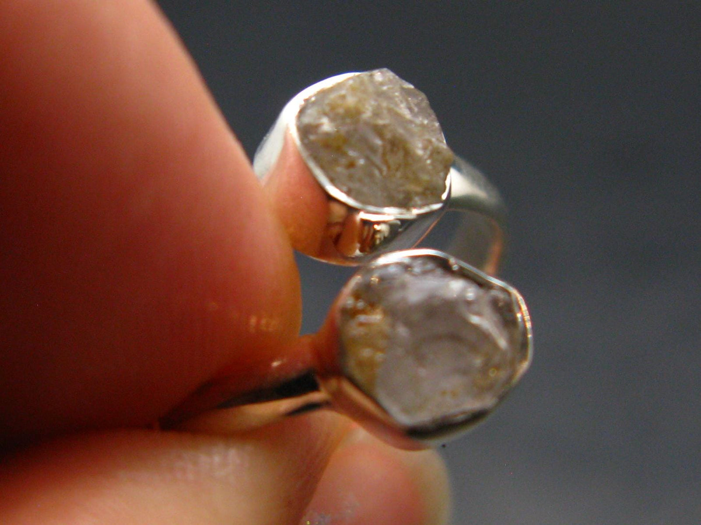 Gray Herderite Silver Ring from Africa - Size 5 - 2.11 Grams