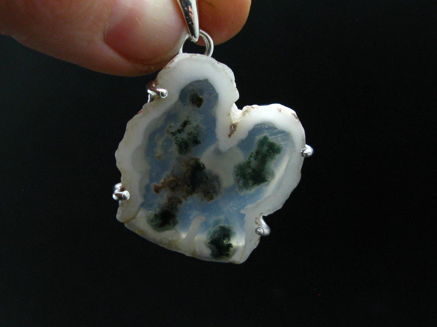 Moss Agate Silver Plated Pendant From Brazil - 7.44 Grams - 1.6"