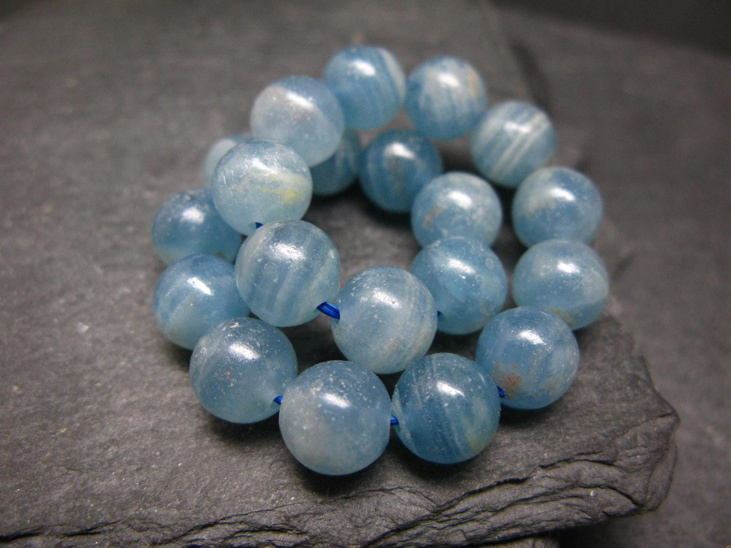 Lemurian Aquatine Calcite Genuine Bracelet ~ 7 Inches ~ 10mm Round Beads