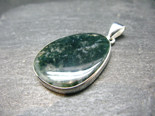Moss Agate Silver Pendant From Russia - 6.25 Grams - 1.7"