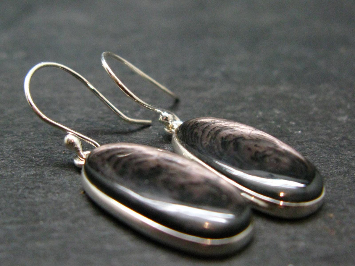 Tumbled Hypersthene Silver Earrings From Canada - 1.4" - 5.27 Grams