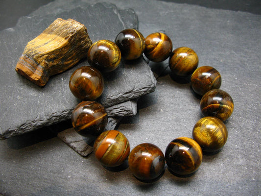 Tiger Eye Genuine Bracelet ~ 7.5 Inches ~ 18mm Round Beads