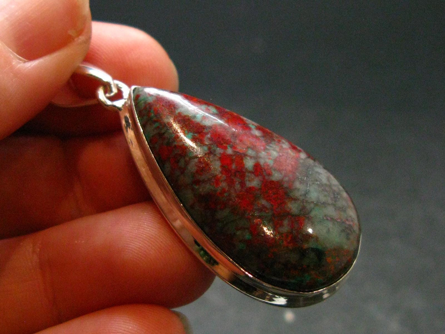 Crimson Cuprite w/ Chrysocola Silver Plated Pendant from Mexico - 1.9" - 9.87 Grams