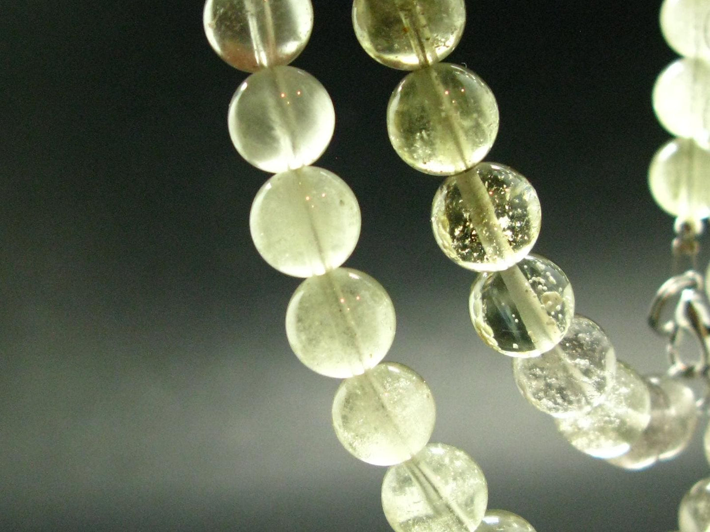Gem Libyan Desert Glass Tektite Necklace 9 mm Beads from Libya - 19" - 42.37 Grams